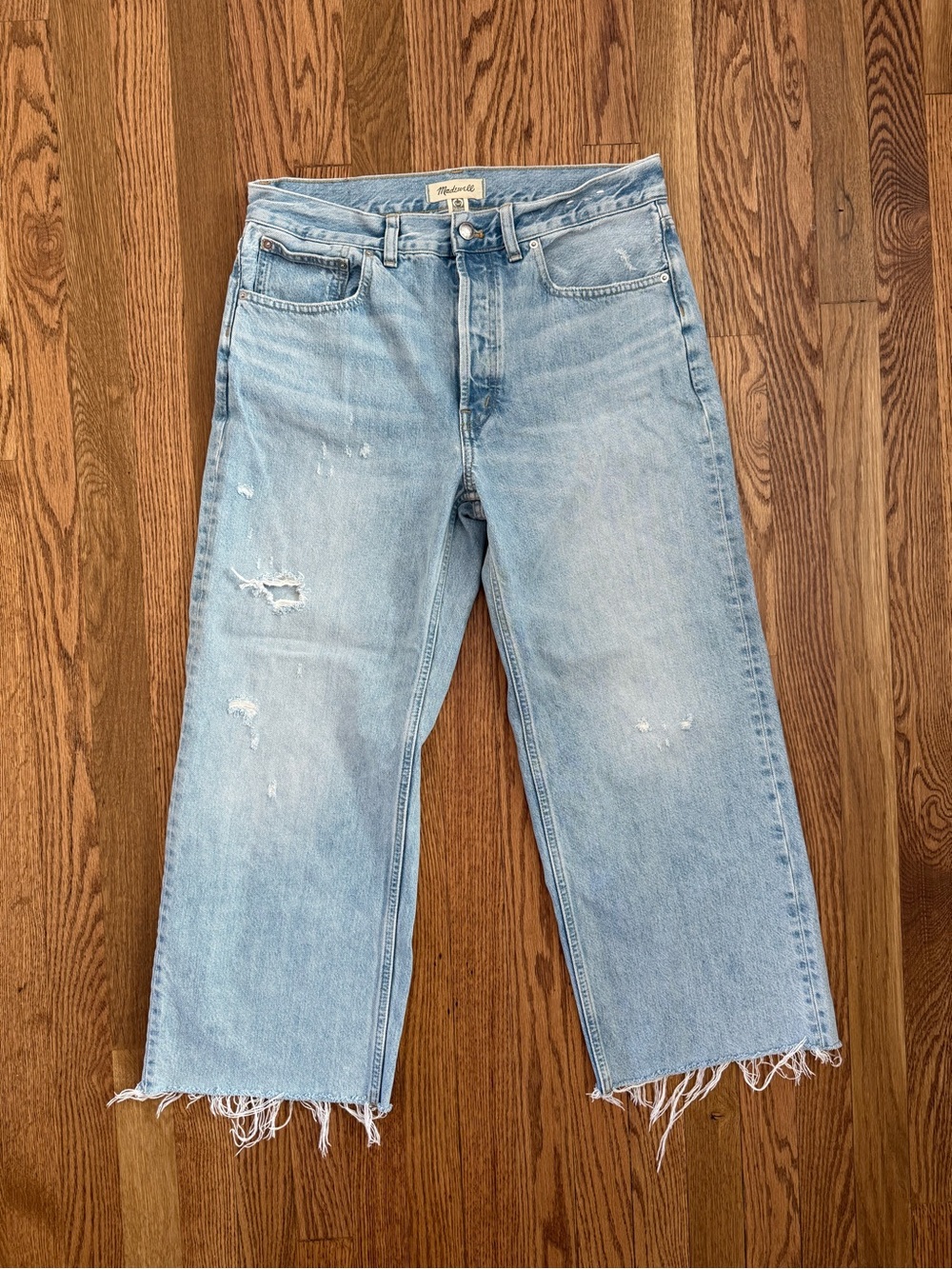 Madewell Low-Slung Baggy Crop Jeans Light Wash Distressed Button Fly Size 28